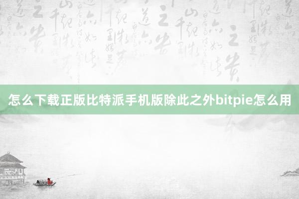 怎么下载正版比特派手机版除此之外bitpie怎么用