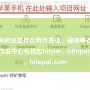 同时还支持比特币充值、提现等各种操作去中心化钱包bitpie，bitepai.com